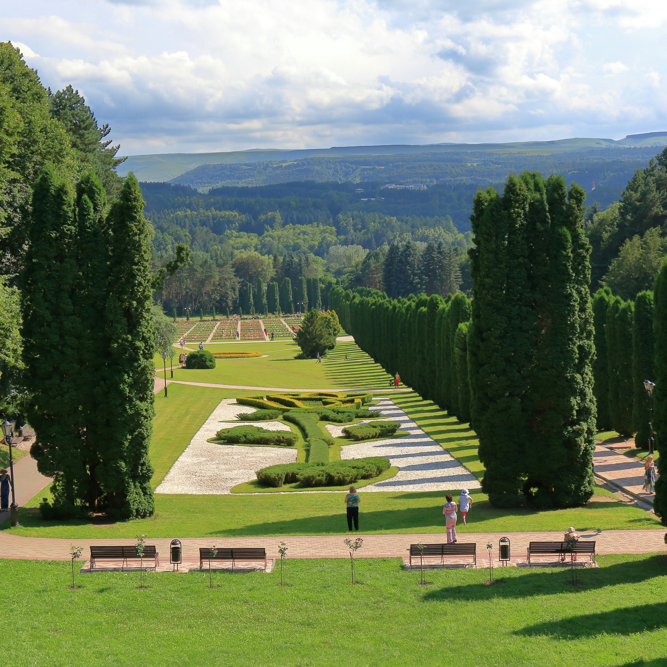 View of the Rose Valley in the evening in Kurortny Park in Kislovodsk.