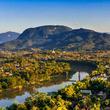 Sunset view over the city from Mount Phousi, a sacred mountain located in the heart of the former capital of Laos.