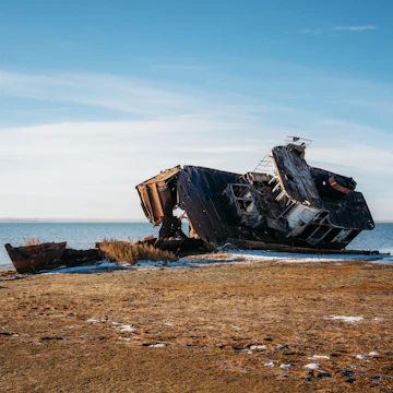 Ship remains on shore of the Aral sea, Kazakhstan.