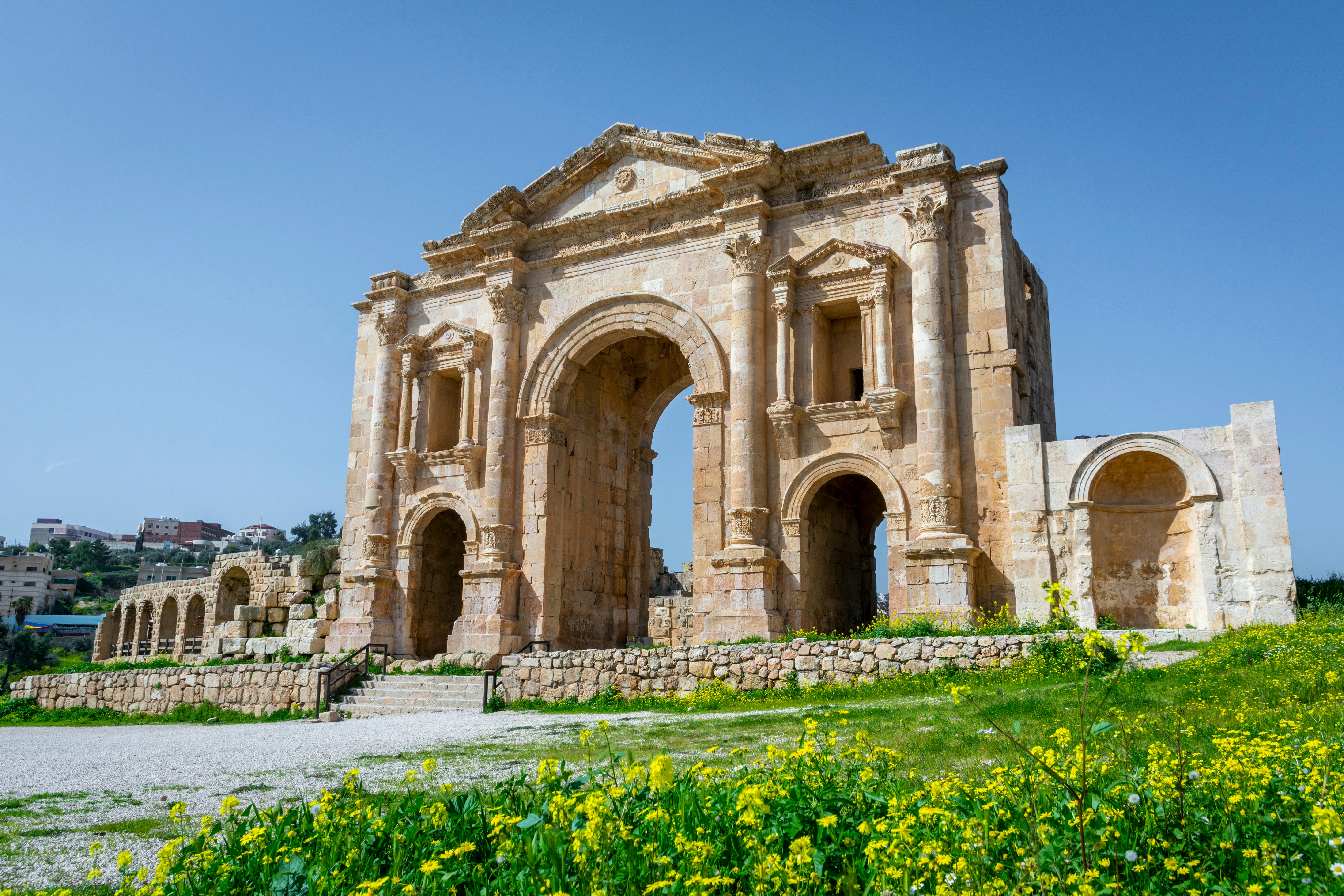 Arch of Hadrian at the roman ruins of Jerash, Jordan.