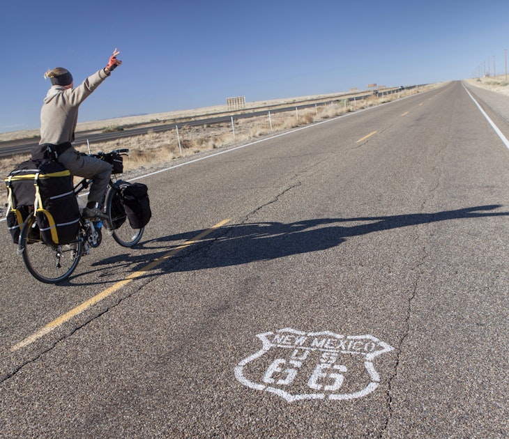 Man Riding Bicycle on Historic Route 66 in New Mexico, USA. Focus on Road Print.; Shutterstock ID 1734099434; your: Brian Healy; gl: 65050; netsuite: Lonely Planet Online Editorial; full: New bike lanes on Route 66
1734099434
activity, adventure, america, arid climate, backpack, backpacker, bag, bicycle, bike, biker, cycle, cyclist, desert, driving, exercising, explorer, freedom, healthy lifestyle, highway, historic route, horizontal, idyllic, journey, leisure activity, lifestyles, motion, mountains, nature, new mexico, one person, outdoors, people, rider, road, road sign, road trip, route 66, rural scene, southwest usa, sport, tourism, tourist, travel, traveler, united states, usa, wild west, wilderness, young adult