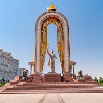 The statue of Ismoil Somoni in the central square of Dushanbe, Tajikistan.