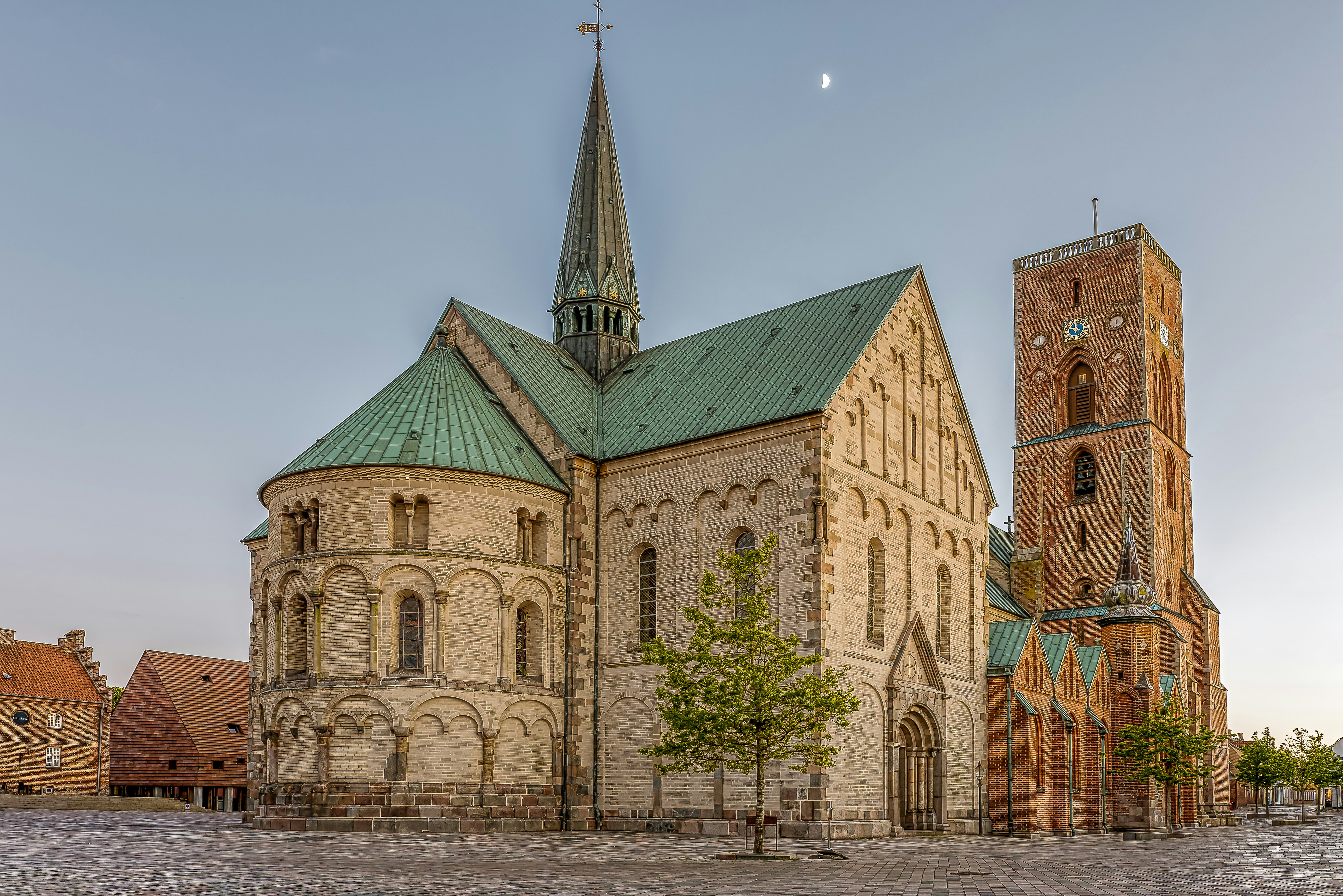 Ribe cathedral at sunset, Ribe, Denmark.