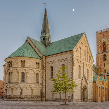 Ribe cathedral at sunset, Ribe, Denmark.