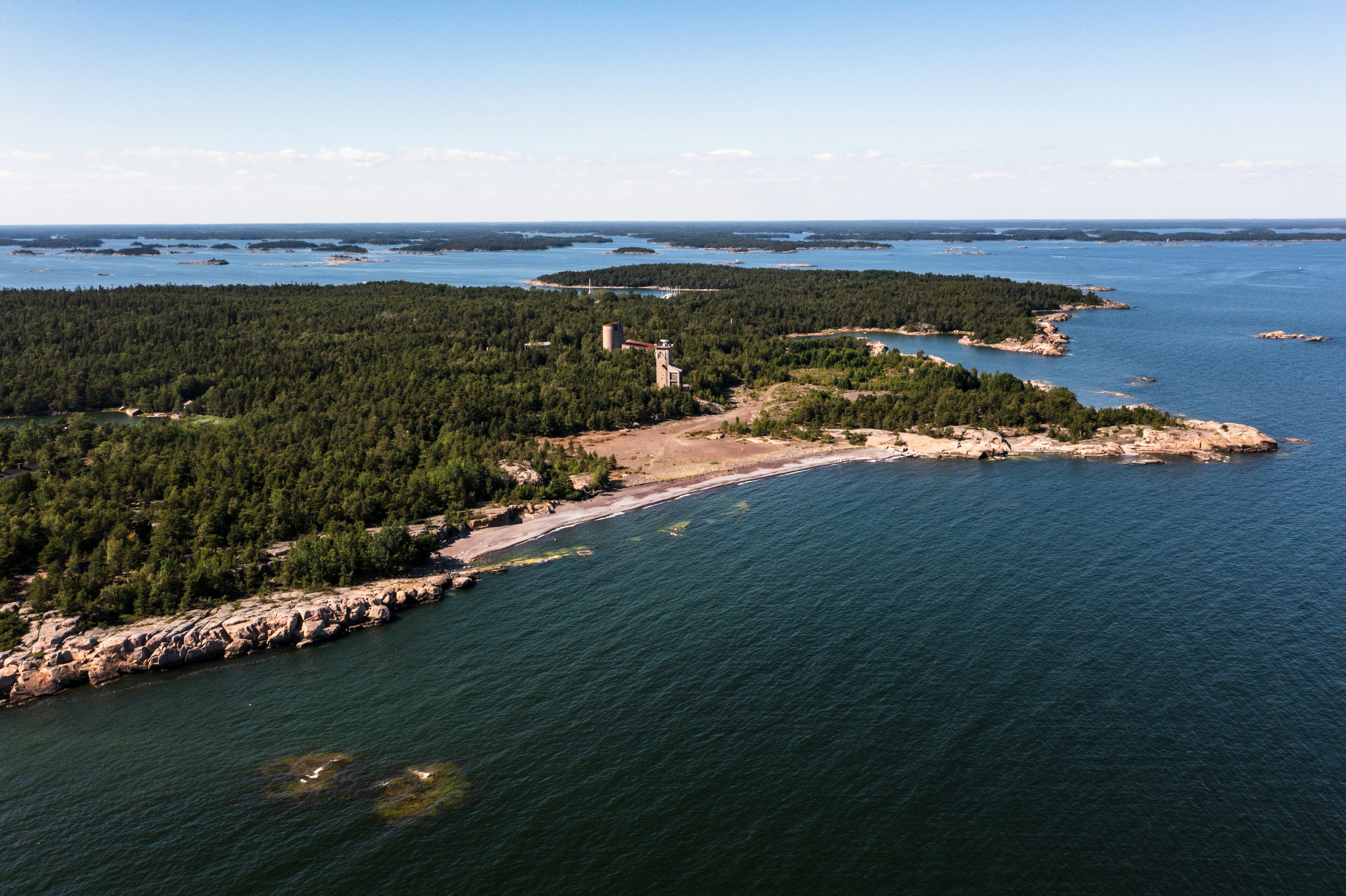 Aerial view of the Iron beach on the Jussaro island, in Ekenas Archipelago National Park, Finland.