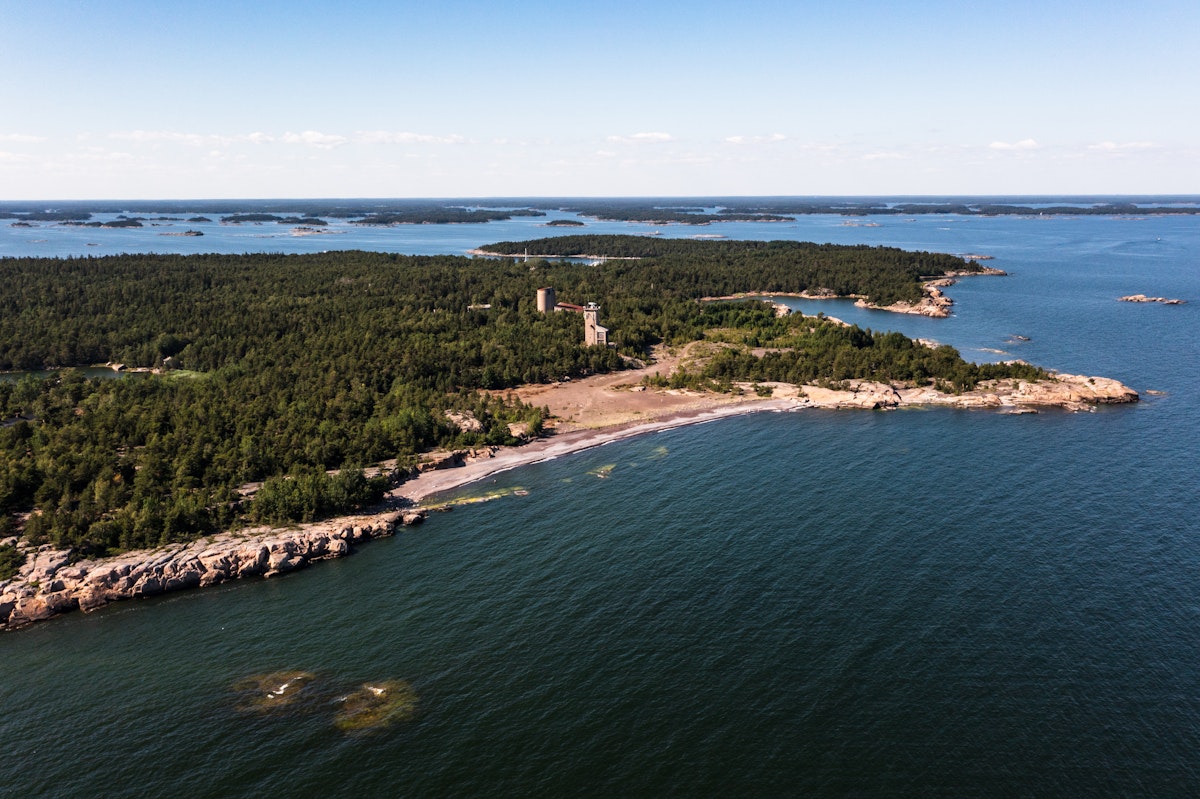 Aerial view of the Iron beach on the Jussaro island, in Ekenas Archipelago National Park, Finland.