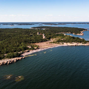 Aerial view of the Iron beach on the Jussaro island, in Ekenas Archipelago National Park, Finland.