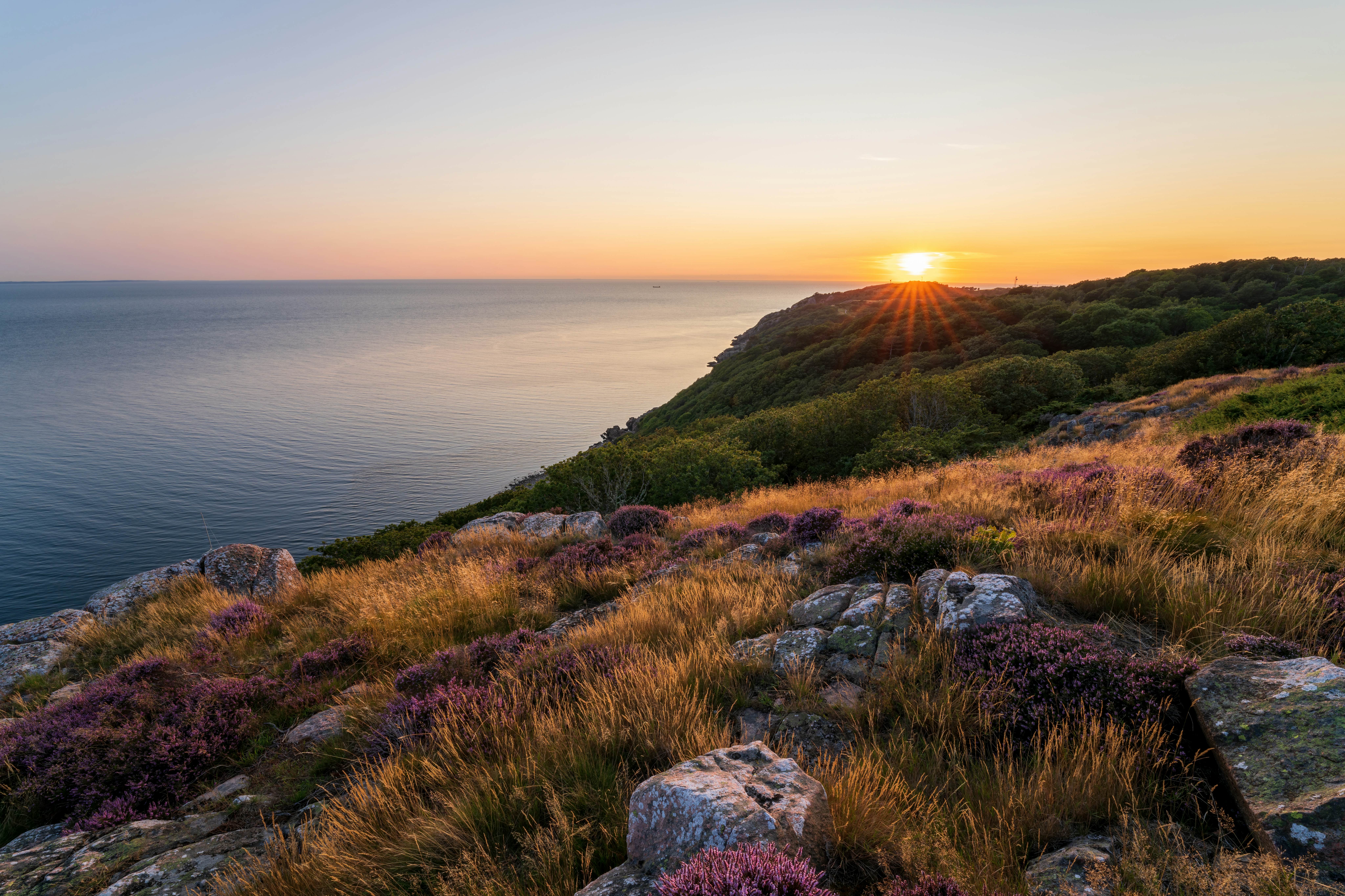 Summer sunset at Kullaberg nature reserve in southern Sweden.