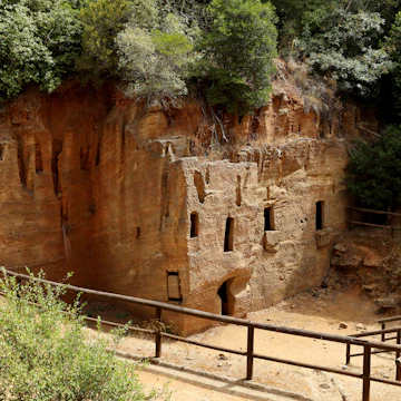 Underground chamber tombs carved into the sandstone, Etruscan Necropolis of the Caves, Populonia. They all date back to the Hellenistic period (4th - 2nd century BC).
