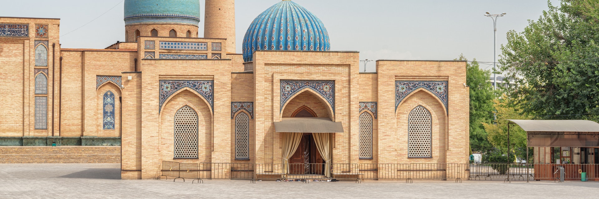 View of Hazrati Imam Mosque and Muyi Muborak Madrasah (Moyie Mubarek Library Museum) in Tashkent, Uzbekistan. 