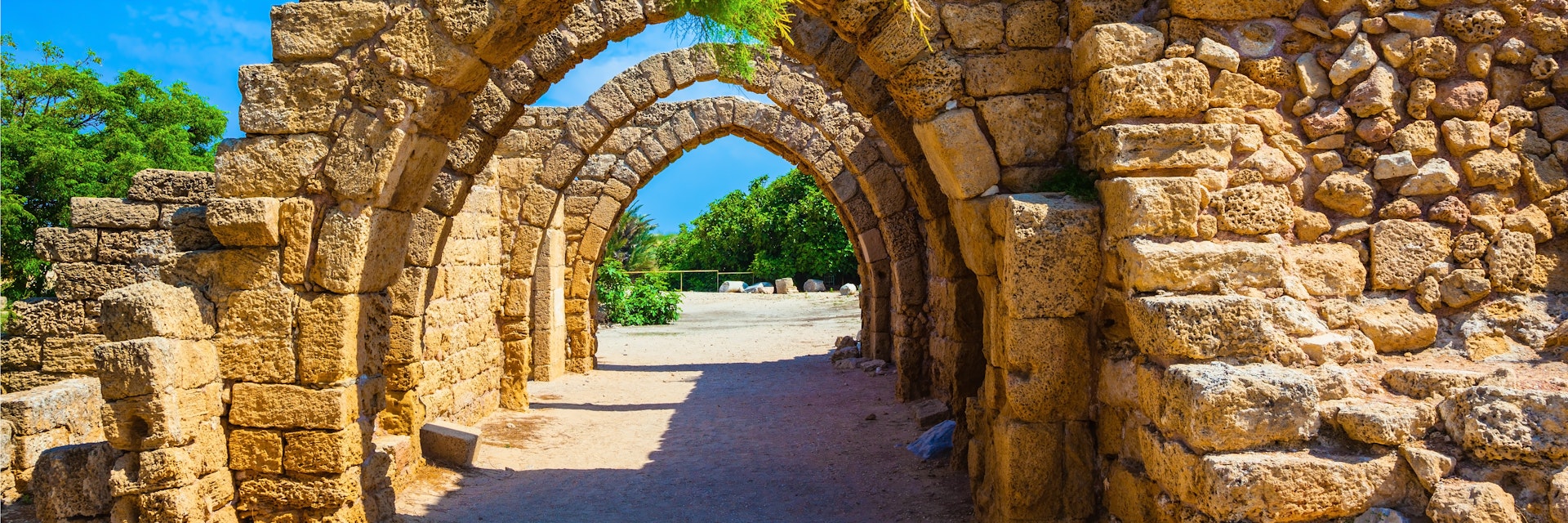 Superbly preserved ancient arched ceiling of stalls, National park Caesarea, Israel.