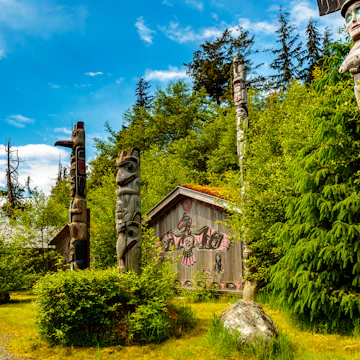 Native American Totems and Clan Houses located at Totem Bight State Historic Site.