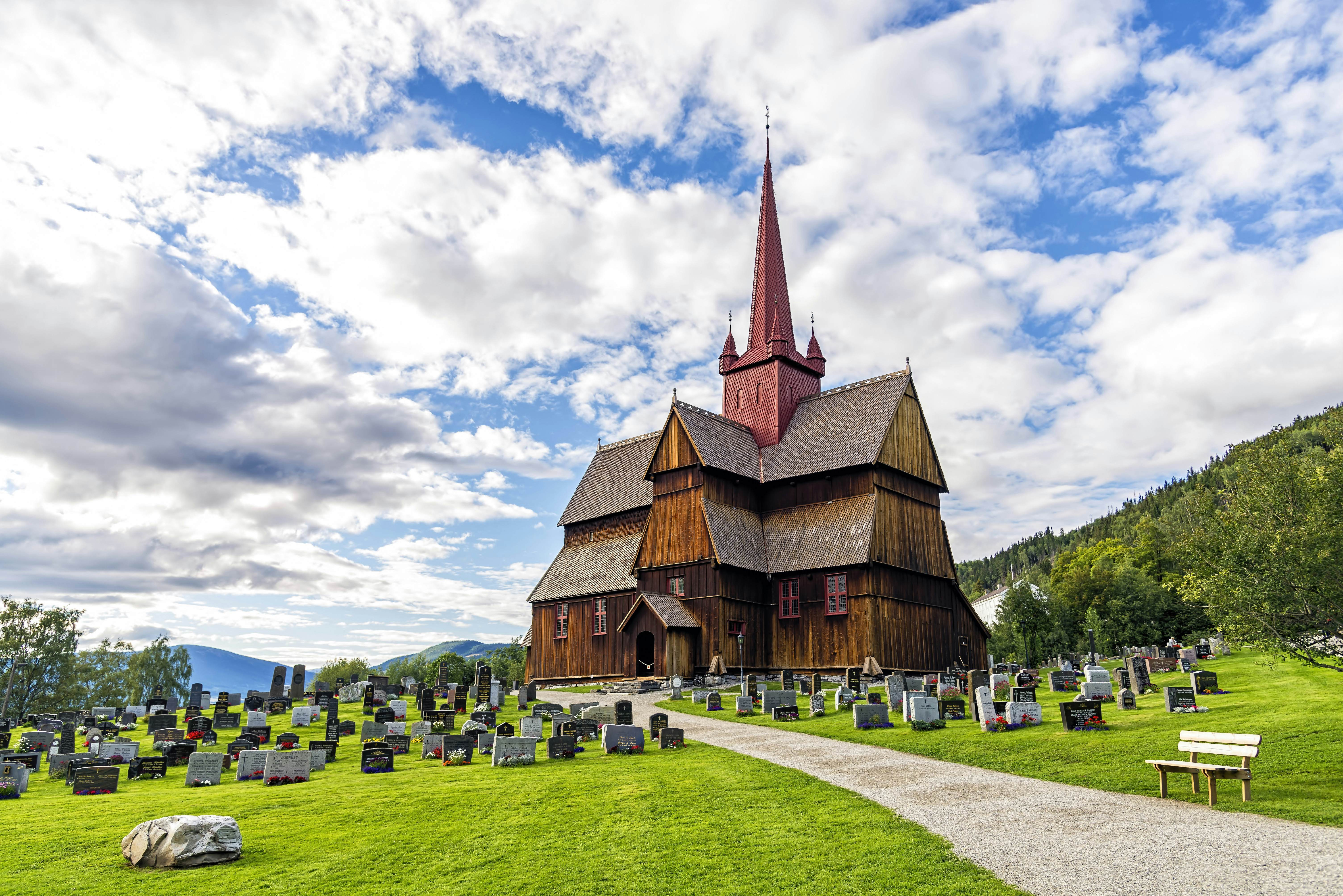 Ringebu Stave Church in Norway. Built in the first quarter of the 13th century, is one of 28 surviving stave churches and one of the largest. 