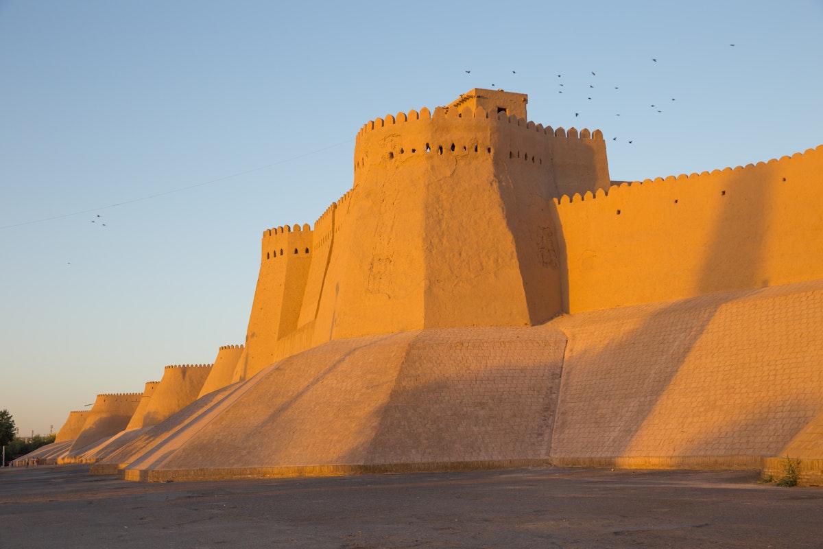 The watchtower of the Khuna Ark, the fortress and residence of the rulers of Khiva, in Uzbekistan.
