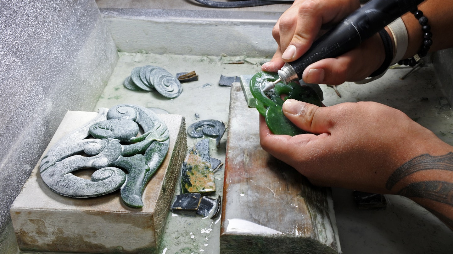 ROTORUA, NZL - APR 24 2017:Hands of a Jade ornamental green rock carver at work. New Zealand Jade protected under the Treaty of Waitangi, and the exploitation of it is restricted and closely monitored; Shutterstock ID 633183242; your: Claire Naylor; gl: 65050; netsuite: Online ed; full: Greenstone pendants in New Zealand
633183242