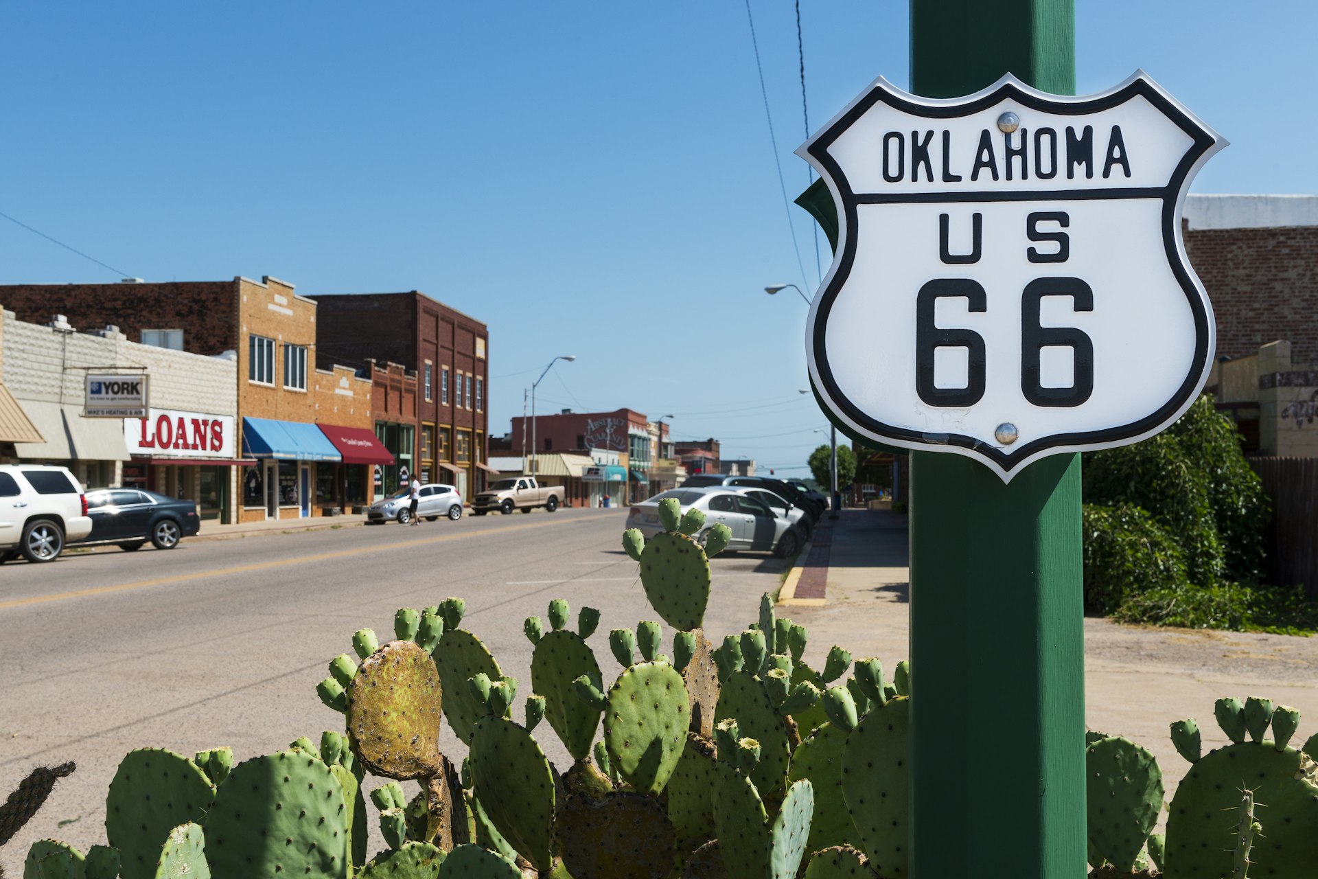 Oklahoma Route 66 Sign along the historic Route 66 in the state of Oklahoma, USA