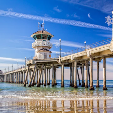 The Huntington Beach Pier in Huntington Beach, California.