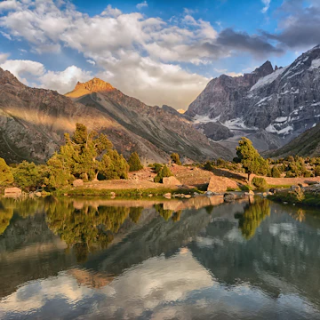 Fan mountains and Kulikalon lake in Tajikistan.