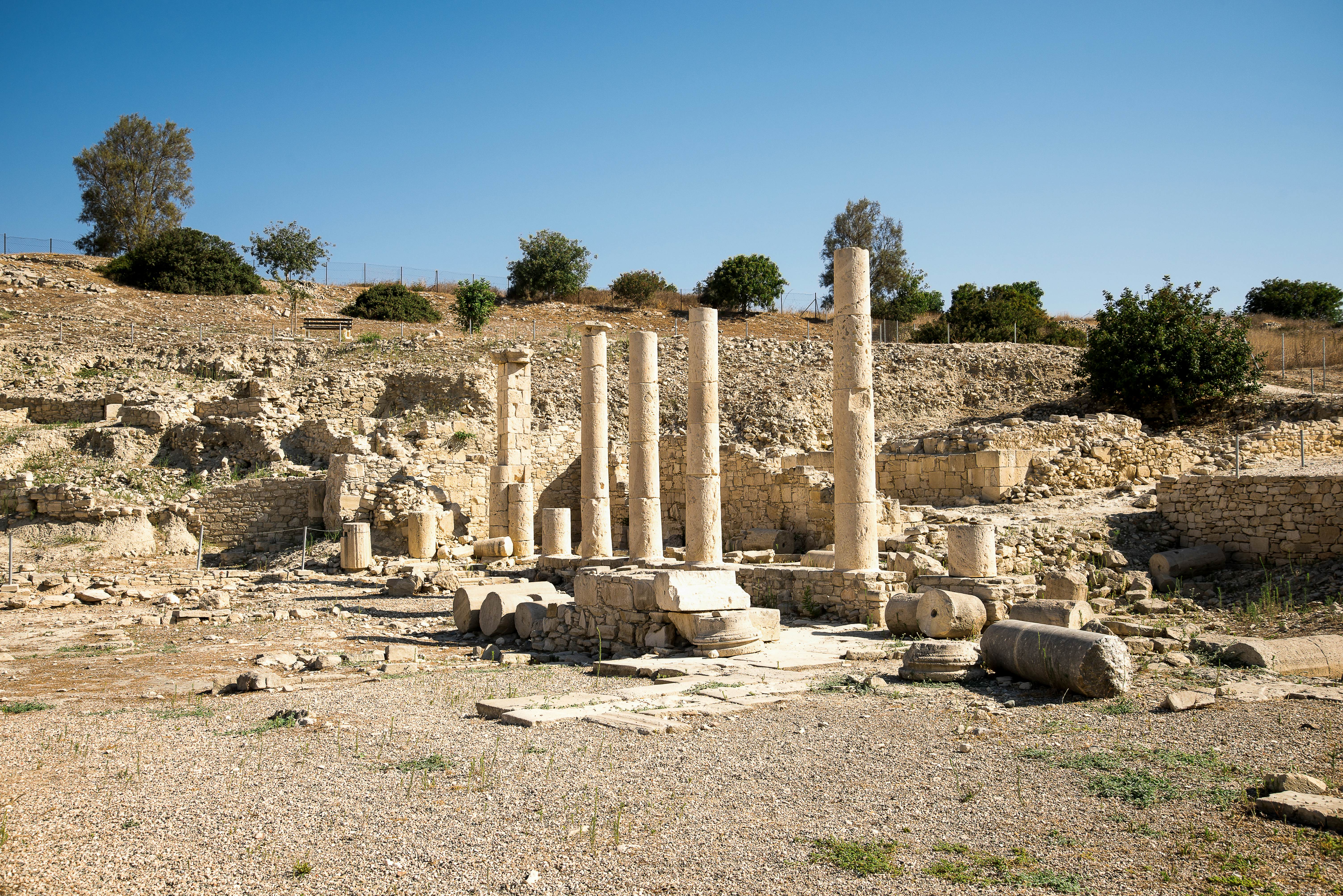A series of columns in Amathus ancient city archaeological site.