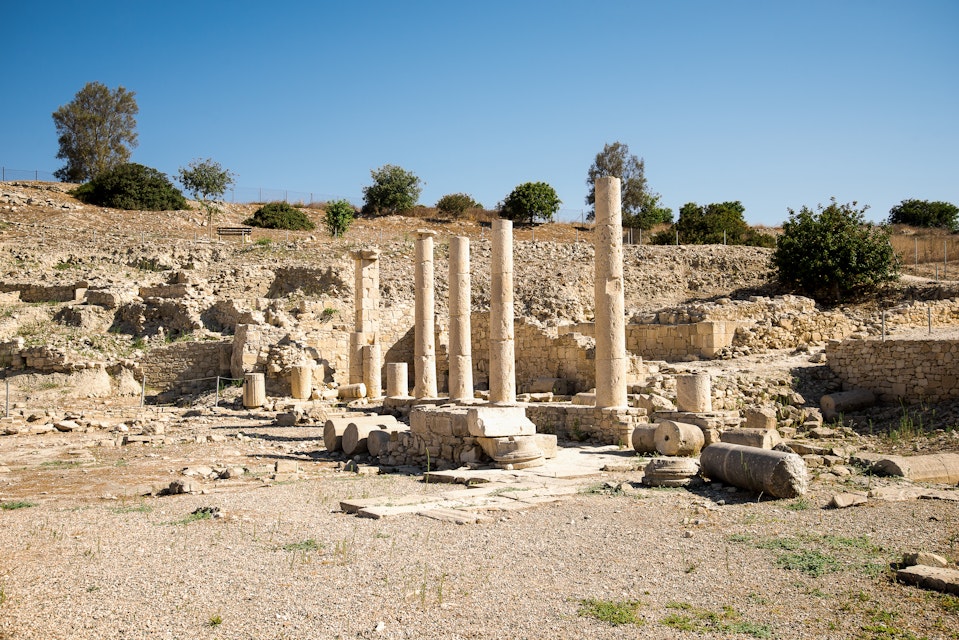 A series of columns in Amathus ancient city archaeological site.