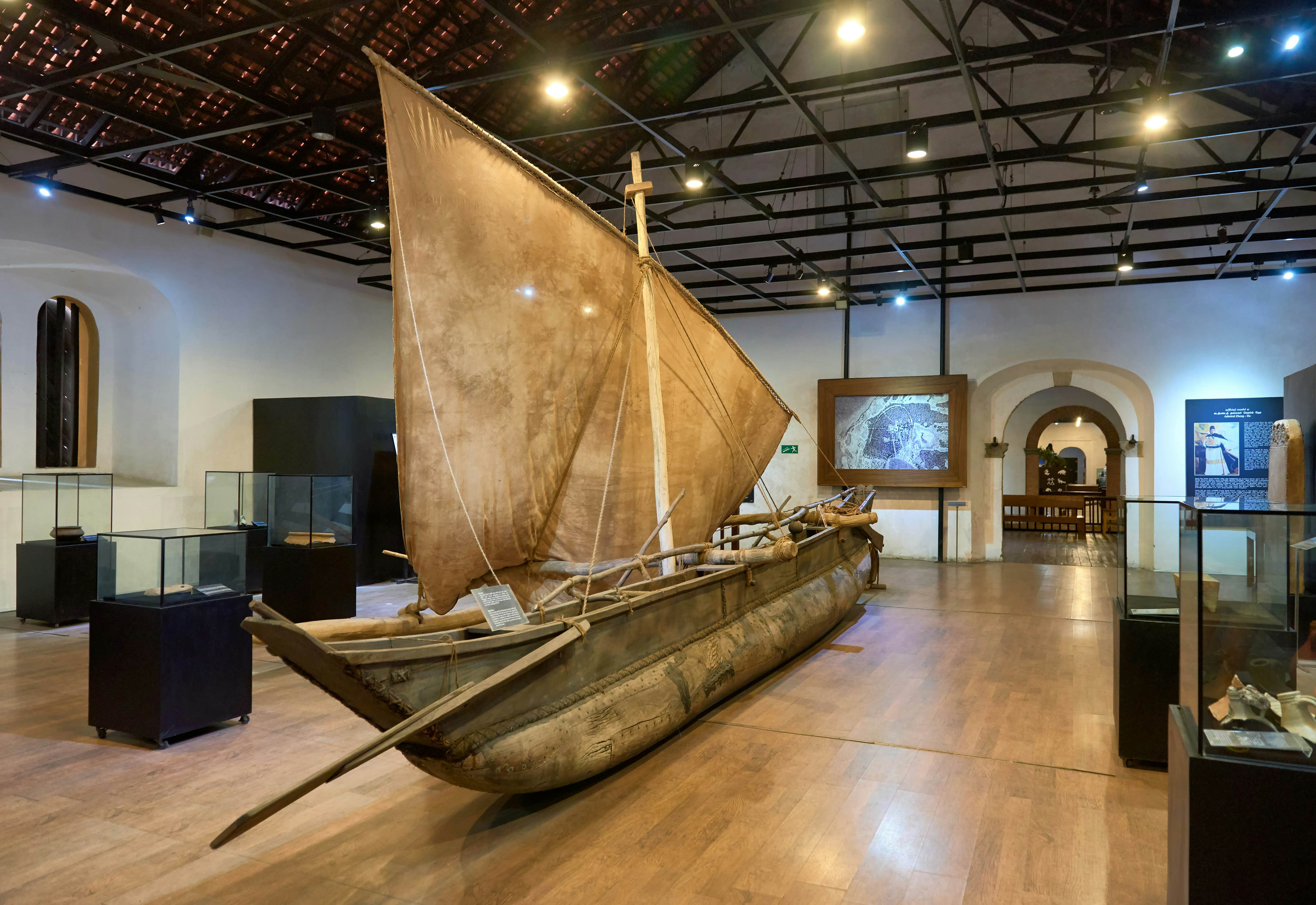 The old fishing sailboat in the maritime museum in Galle, Sri Lanka.