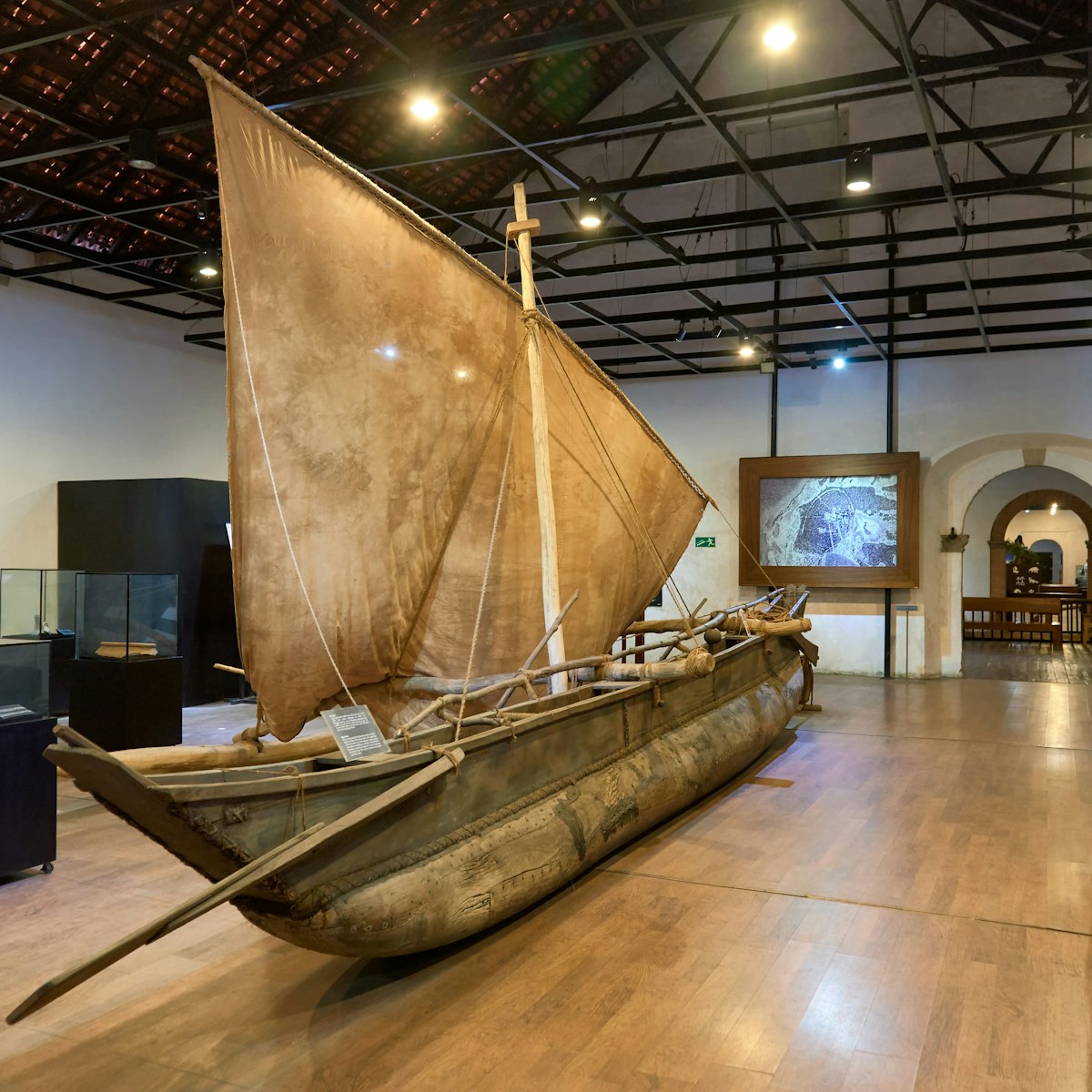 The old fishing sailboat in the maritime museum in Galle, Sri Lanka.