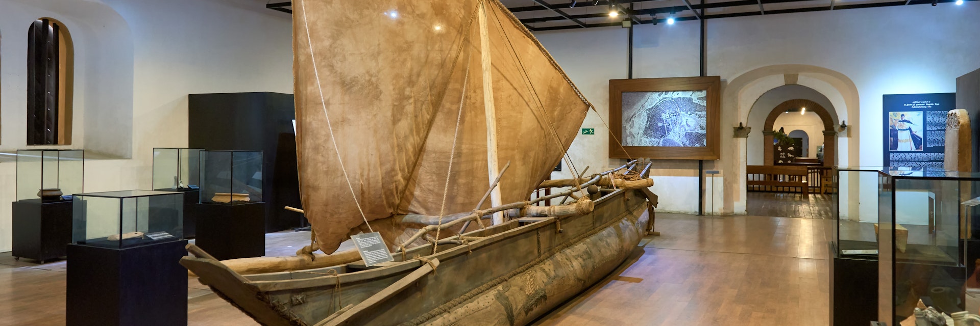The old fishing sailboat in the maritime museum in Galle, Sri Lanka.