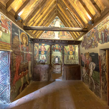 Interior of Church of Archangelos Michail or Archangel Michael in village of Pedoulas with Historic icon paintings.