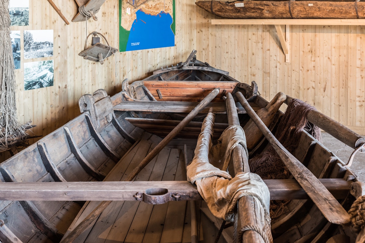 Old fisherman boats in the Halsinglands museum.