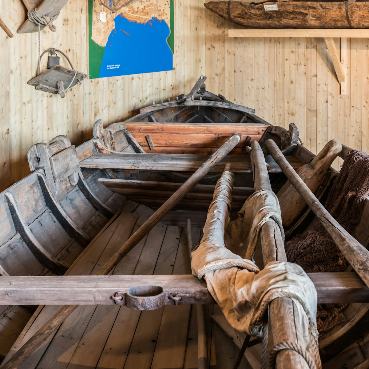 Old fisherman boats in the Halsinglands museum.