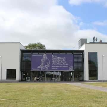 Exterior view of the experience centre at the Jelling Monuments, (Kongernes Jelling), in Jutland.