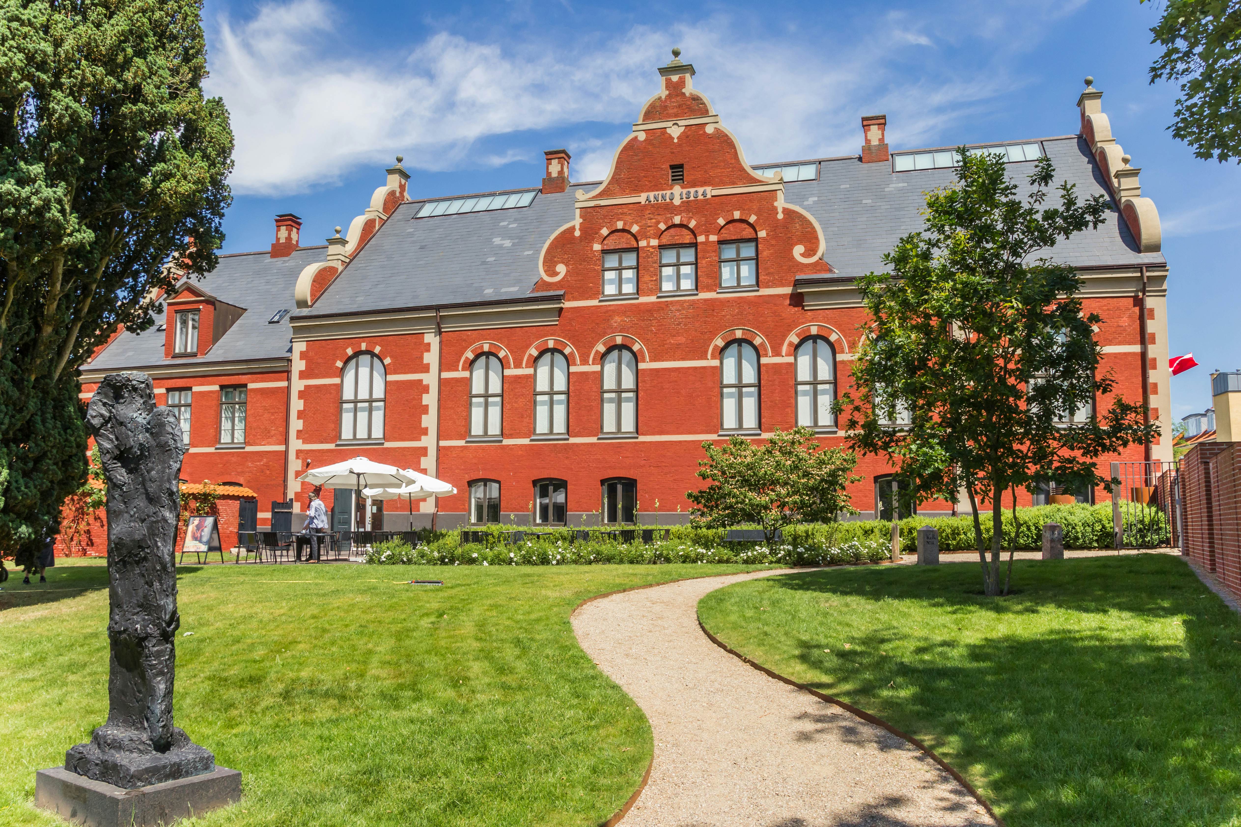 Facade of the art museum in a park in Ribe, Denmark.