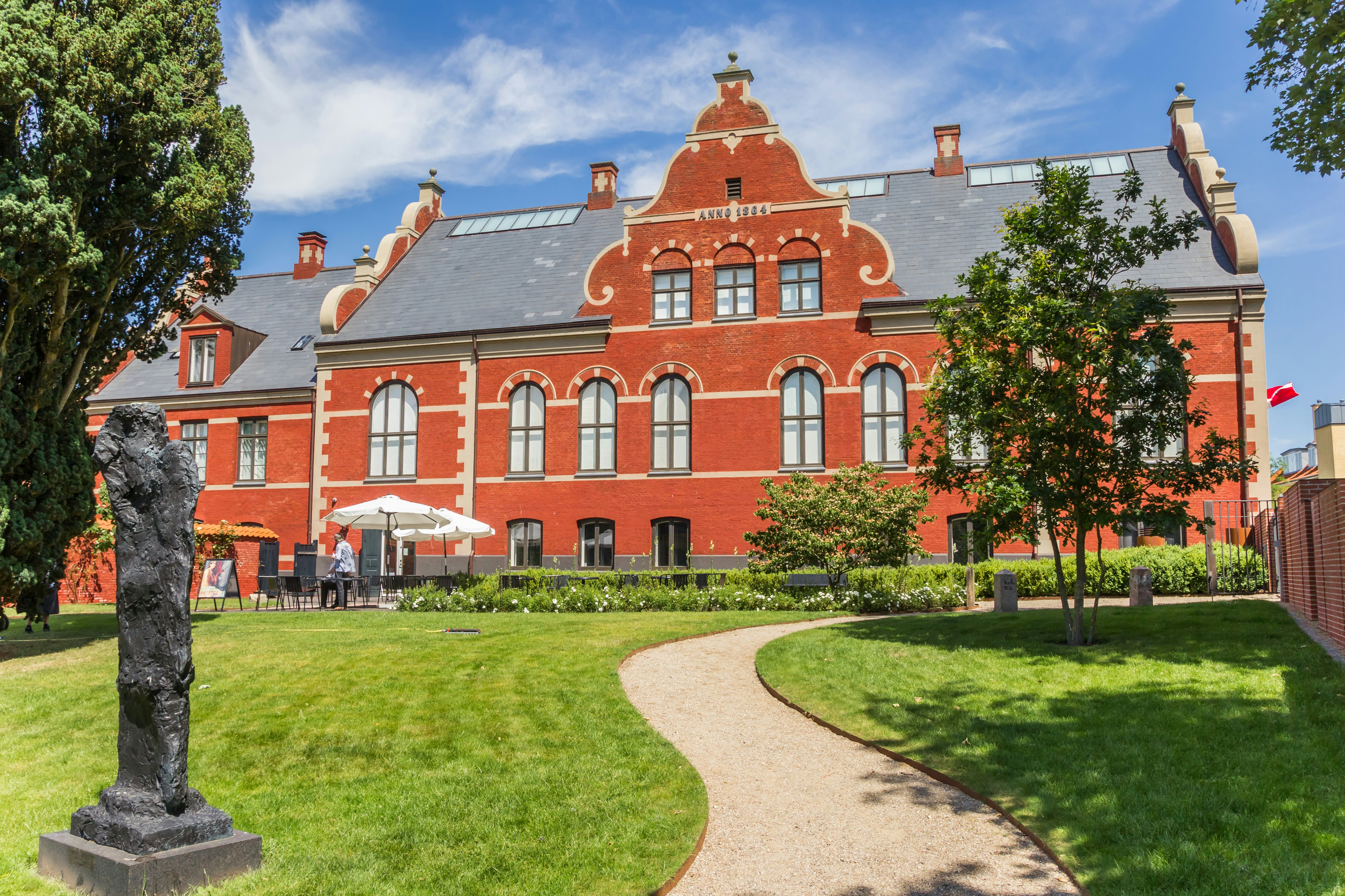 Facade of the art museum in a park in Ribe, Denmark.