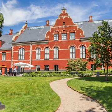 Facade of the art museum in a park in Ribe, Denmark.
