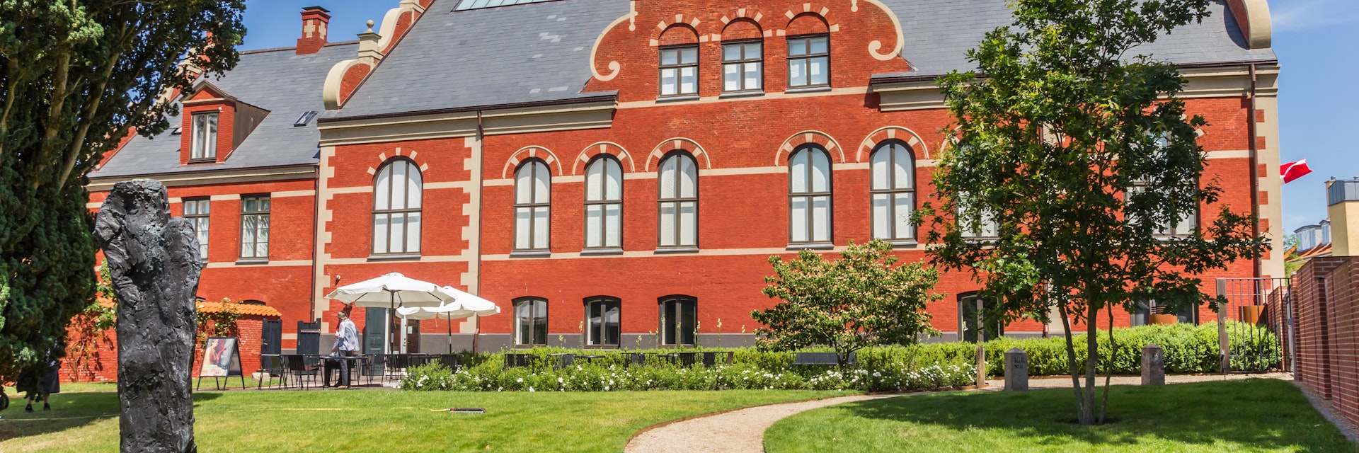 Facade of the art museum in a park in Ribe, Denmark.