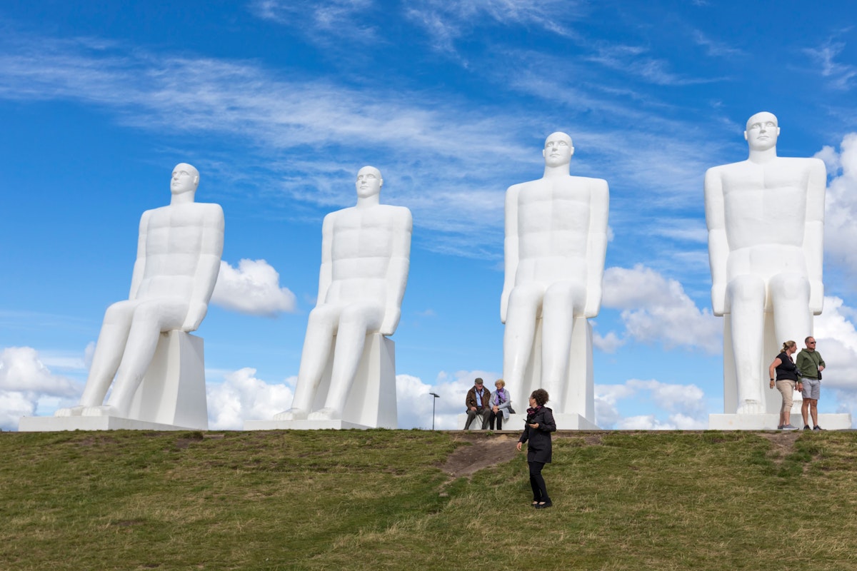The colossal sculpture "Men at Sea" aka  "Mennesket ved havet“ by Svend Wiig Hansen on the shore near the Esbjerg's harbor.