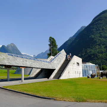 Norwegian Glacier Museum, designed by the famous Norwegian architect Sverre Fehn. It is next to Boyabreen Glacier.