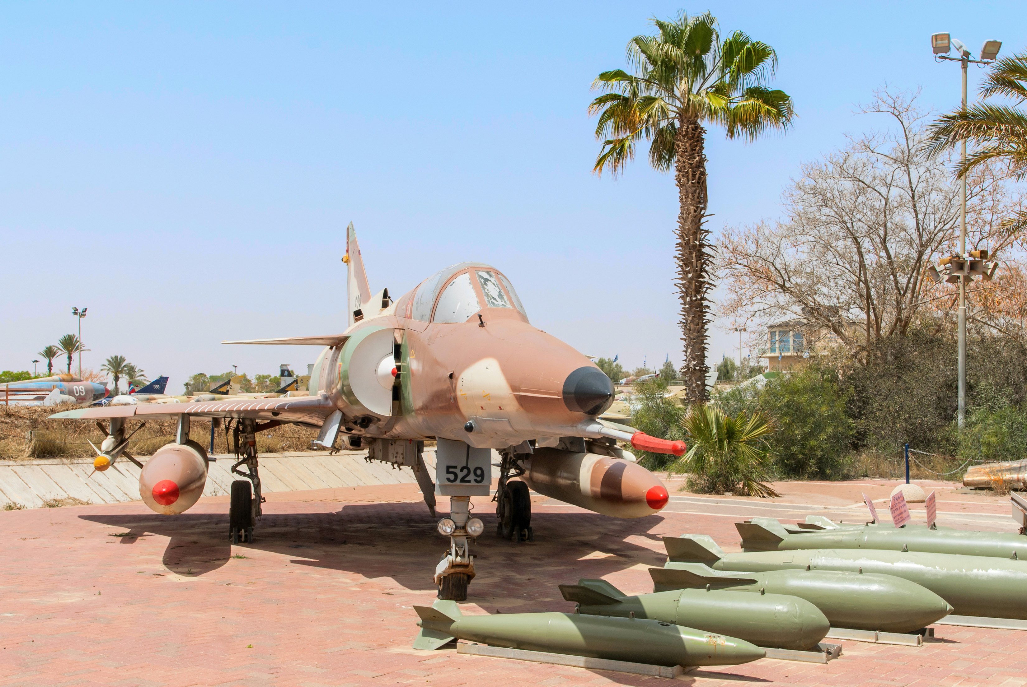 Israel Air Force Kfir C7 fighter jet on display in the Israeli Air Force Museum.