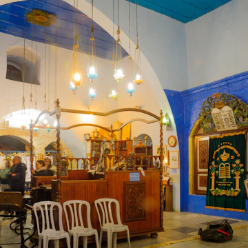 The Yosef Caro Synagogue, with visitors, in the Jewish quarter, Safed (Tzfat), Israel.