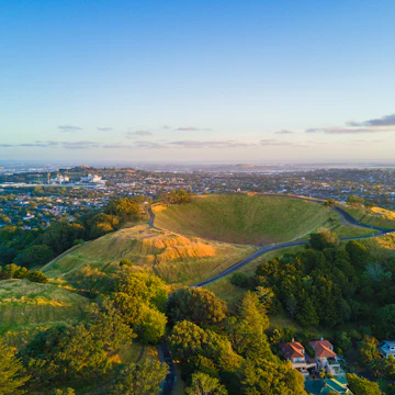 Aerial of the Mount Eden volcano in Auckland, New Zealand.