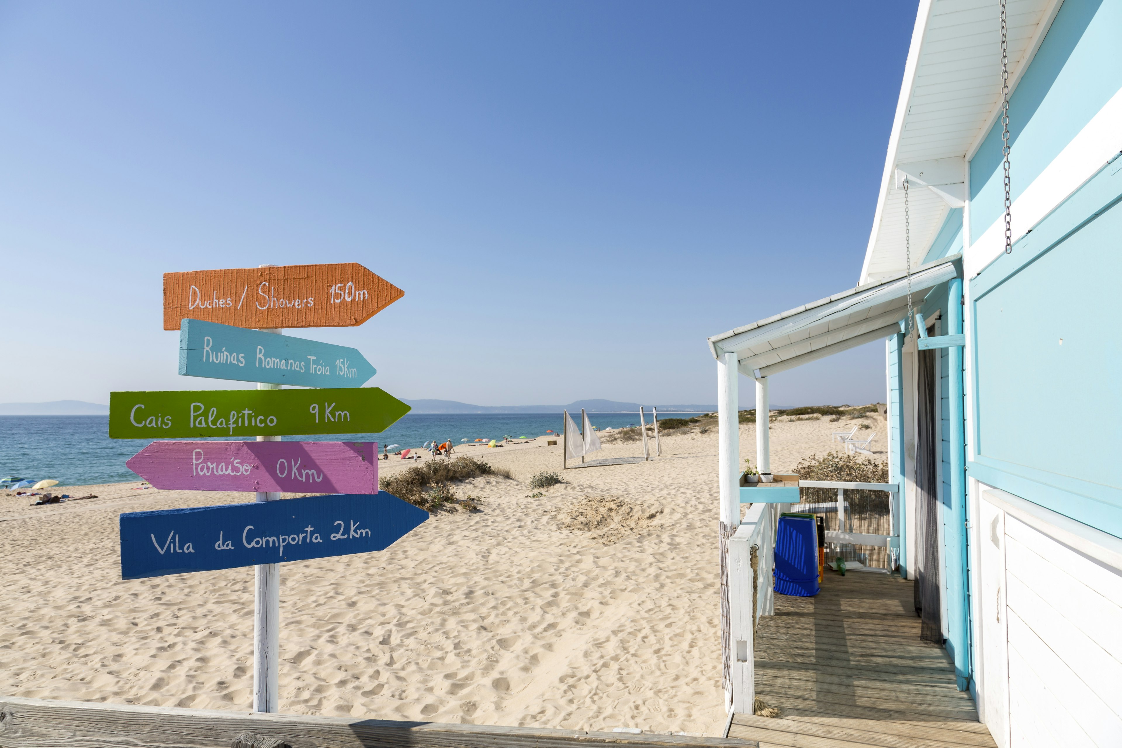 Signs at a beach of Comporta, Sines, Alentejo, Portugal