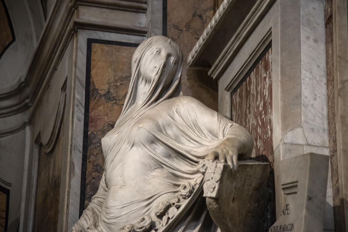 NAPLES, ITALY - JUNE 11: The Modesty of Antonio Corradini in the Sansevero Chapel during the reopening to the public on June 11, 2020 in Naples, Italy. The Sansevero Chapel Museum can be visited again after the closure imposed by the lockdown for the covid-19 emergency, exactly thirty years after the reopening to the public after the restoration works which in 1990 returned to the fruition the baroque masterpieces of the chapel commissioned by Raimondo di Sangro and the Veiled Christ by Giuseppe Sanmartino sculpted in 1753, today a symbol of the Neapolitan Baroque. (Photo by Ivan Romano/Getty Images)
1249041534