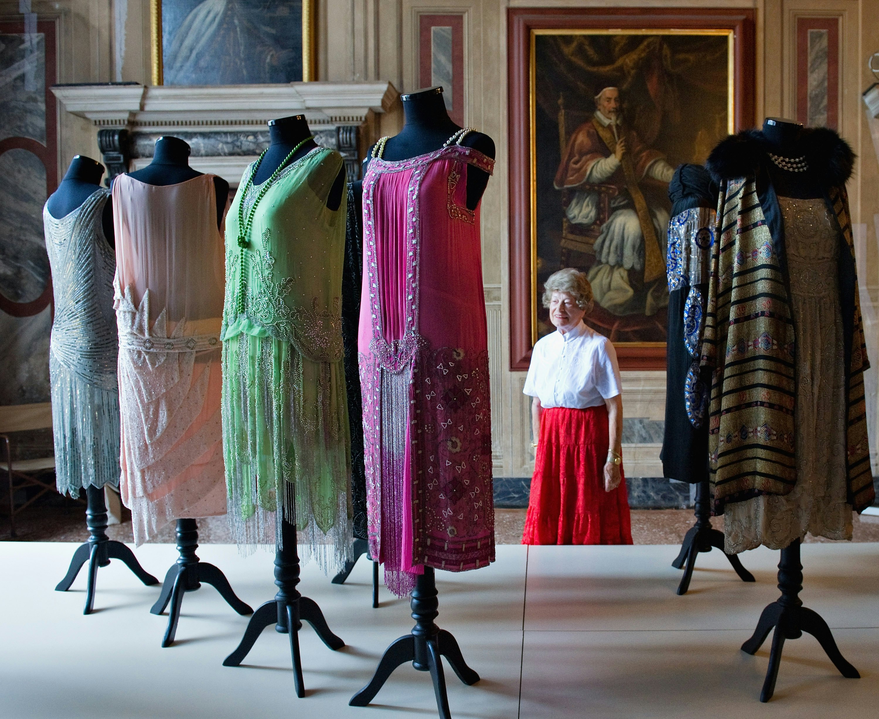 VENICE, ITALY - SEPTEMBER 16:  A woman admires some dresses  belonging to the collection of Alexander Vassiliev during the press preview of "Elegance in Exhile" at Palazzo Mocenigo on September 16, 2011 in Venice, Italy. "L'Eleganza in Esilio" tells the story of the cultural atmosphere and ambiance of the Russian elite at the beginning of 1900 and the international prestige of Djagilev's famous Russian Ballets.  (Photo by Marco Secchi/Getty Images)
125205363
Fashion, Human Interest