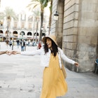 Young multiracial couple dancing on the city center of Barcelona, Catalonia. Spain
1385464137
