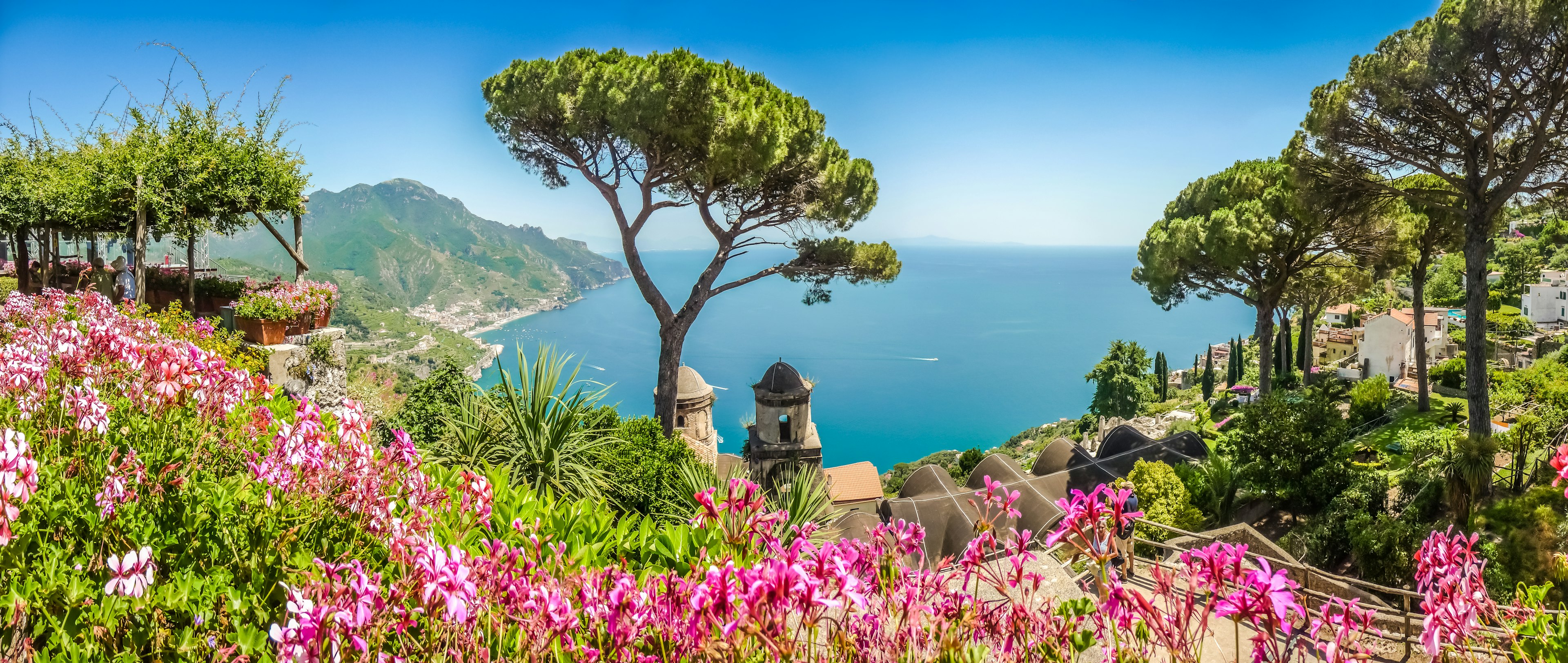 Scenic picture-postcard view of the famous Amalfi Coast