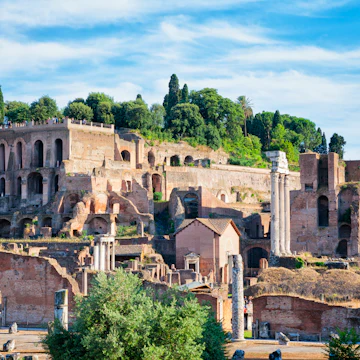 Farnese Gardens built a top Domus Tiberiana on Palatine Hill at the Roman forum in Rome, Italy.