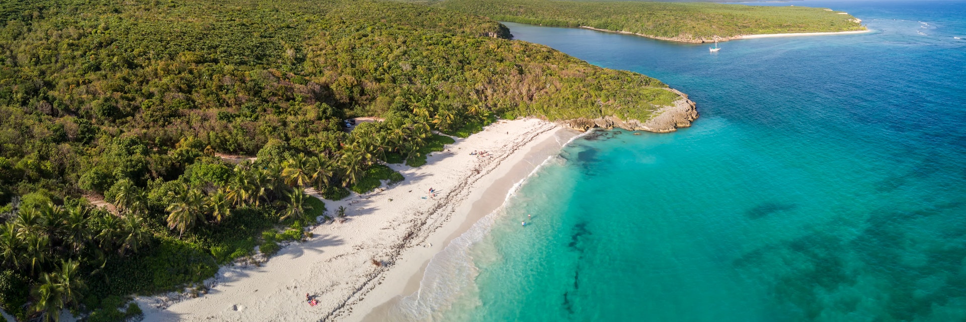 Aerial view of the coastline of Vieques National Wildlife Refuge on Viques, an island in Puerto Rico.