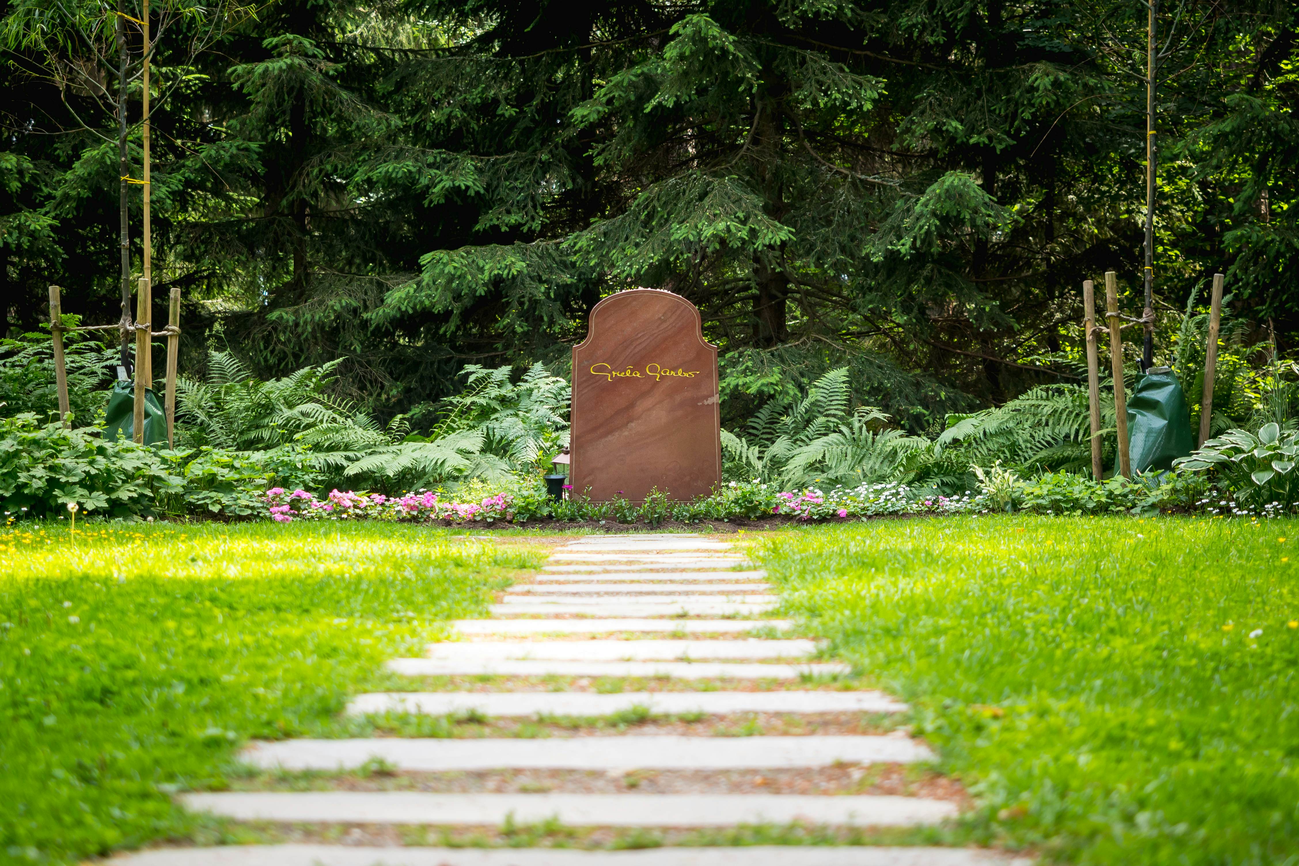 Greta Garbo's gravestone at Skogskyrkogården in Stockholm.