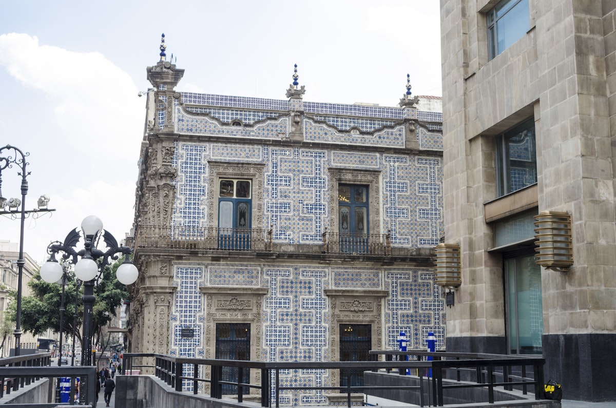 Part of the facade of La Casa de los Azulejos in Mexico City.