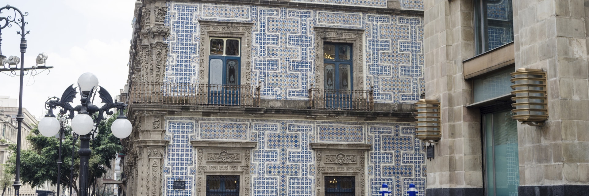 Part of the facade of La Casa de los Azulejos in Mexico City.